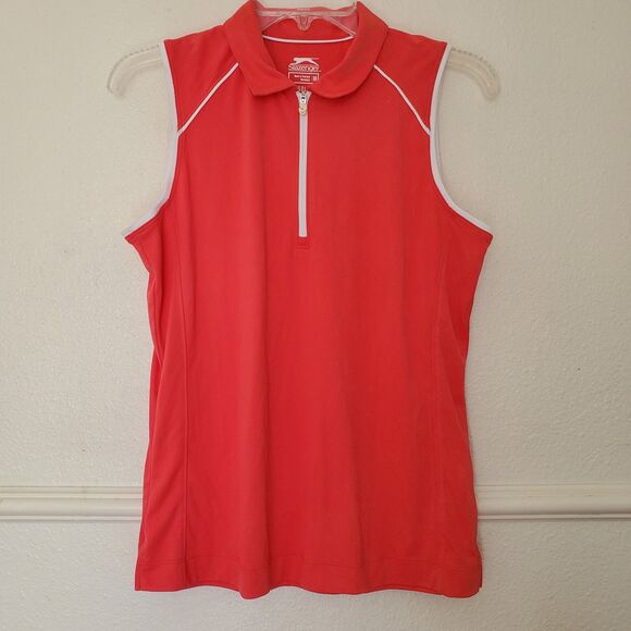Slazenger Top Sleeveless 1/4 Zip Collared Solid Activewear Top Sz M Orange Golf - Picture 1 of 12